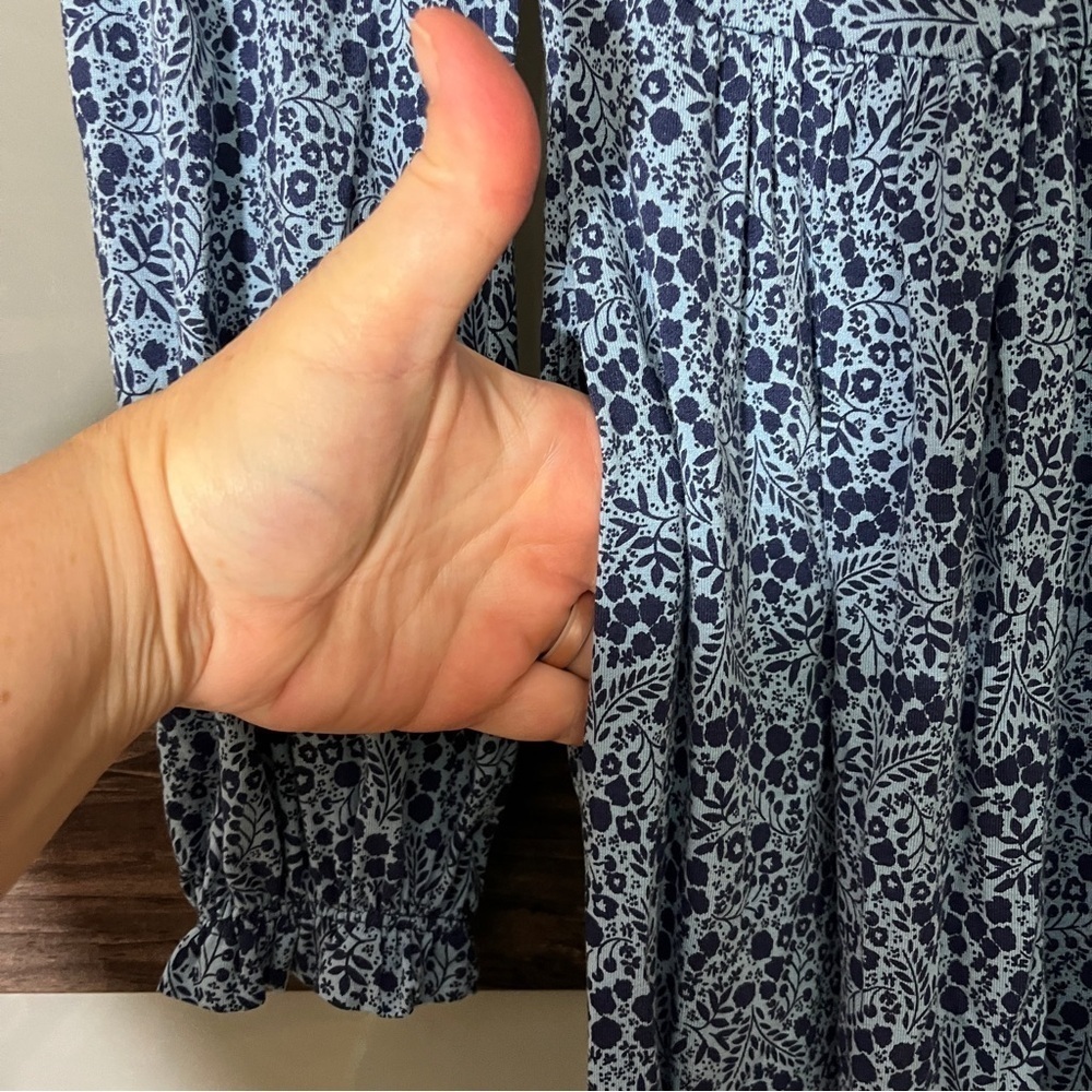 Micro-Floral Blue Prairie Peasant Mock-Neck Boden Dress w/ Pockets US Size 2 - Picture 5 of 10